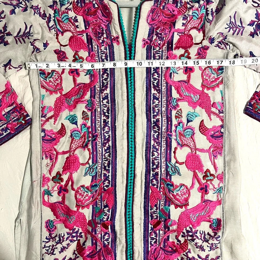 Sana Safinaz Embroidered Tunic Floral Gray Pink 3/4 Sleeves SZ S EUC - Picture 6 of 7